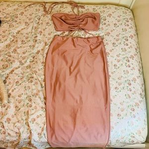 Barbiecore Sabora Maxi Skirt Bandeau pink Slinky Beach Vacation Set 90’s Y2K